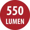 Badge circolare rosso con testo bianco "550 LUMEN".
