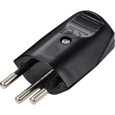 Adattatore per presa elettrica a tre pin nero su sfondo bianco