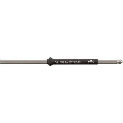 Uno strumento cilindrico lungo in metallo con manico nero etichettato '1/4in/4Nm' e 'Wera', utilizzato per applicazioni di coppia di serraggio di precisione.