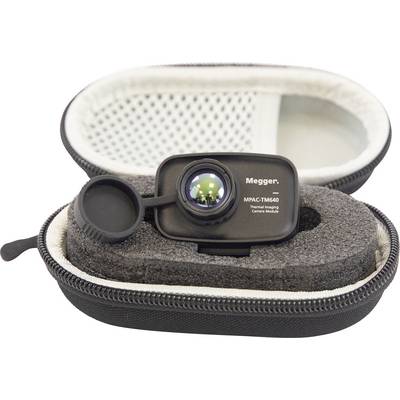 Un obiettivo per fotocamera compatta con il tappo parzialmente aperto, alloggiato in un astuccio imbottito nero e grigio con cerniera lampo.