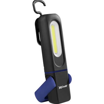 Lampada LED portatile per lavoro con gancio e supporto, marchiata "XCell", progettata per l'uso a mani libere in vari ambienti di lavoro.