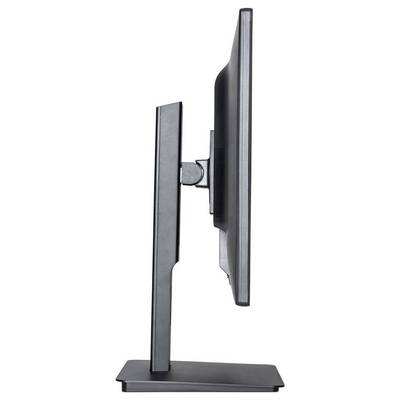 Vista laterale di un monitor a schermo piatto con cornice sottile e supporto regolabile, che indica un design moderno e salvaspazio.
