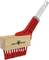 Uno strumento con una testina di spazzola in legno e setole rosse, dotato di un adattatore per il manico in metallo, marchiato con 'WOLF Garten'.