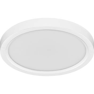 Vista dall'alto di una lampada da soffitto LED rotonda e bianca dal design minimalista.
