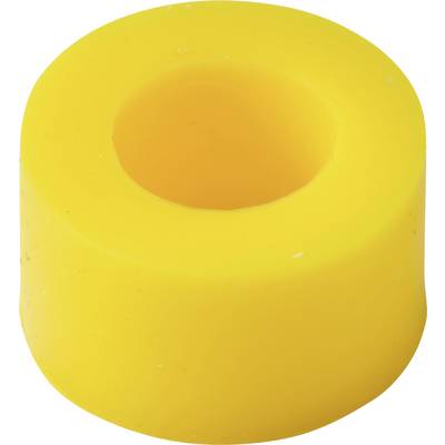 Boccola cilindrica in plastica gialla con un foro centrale, mostrata isolata su sfondo bianco.