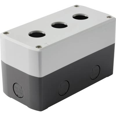 Scatola di giunzione elettrica grigia e nera con quattro aperture circolari in alto per cavi o condotti.