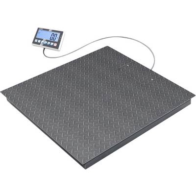 Una bilancia digitale da pavimento con piattaforma in metallo e display collegato che mostra zero.
