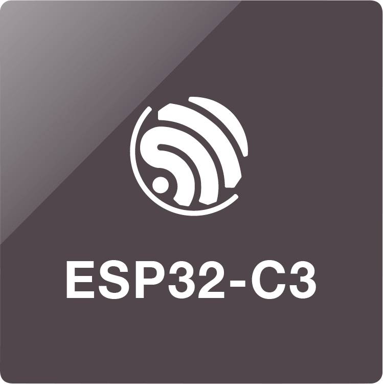 Logo dell'ESP32-C3 con un simbolo Wi-Fi stilizzato sopra il testo 'ESP32-C3' su uno sfondo quadrato scuro.