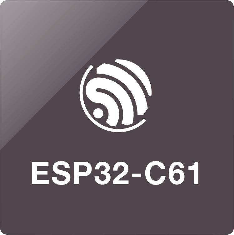 Logo 'ESP32-C61' su uno sfondo grigio con angoli arrotondati, con un design circolare che ricorda un simbolo Wi-Fi sopra il testo.