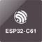 Logo 'ESP32-C61' su uno sfondo grigio con angoli arrotondati, con un design circolare che ricorda un simbolo Wi-Fi sopra il testo.
