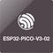 Logo "ESP32-PICO-V3-02" con un simbolo Wi-Fi stilizzato su uno sfondo scuro.