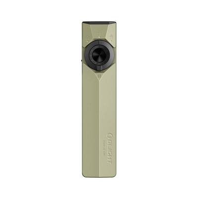 Un elegante dispositivo vape rettangolare dorato con un pulsante circolare al centro, marchiato con 'OLIGHT' e 'IXV' lungo il corpo.