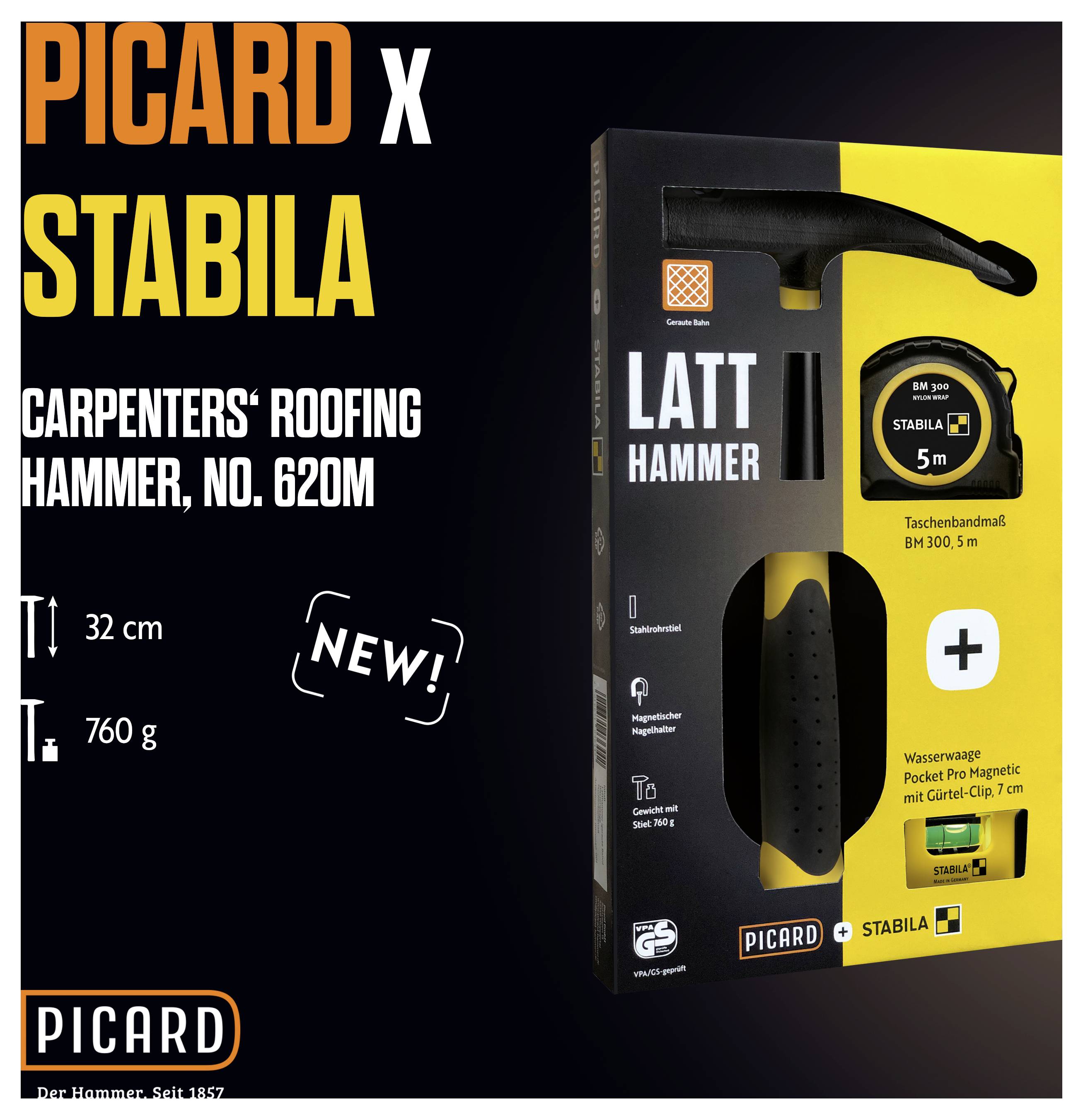 Uno strumento di livellamento Pocket PRO magnetico di colore giallo con robusto corpo in alluminio, magneti potenti e una livella di qualità superiore.