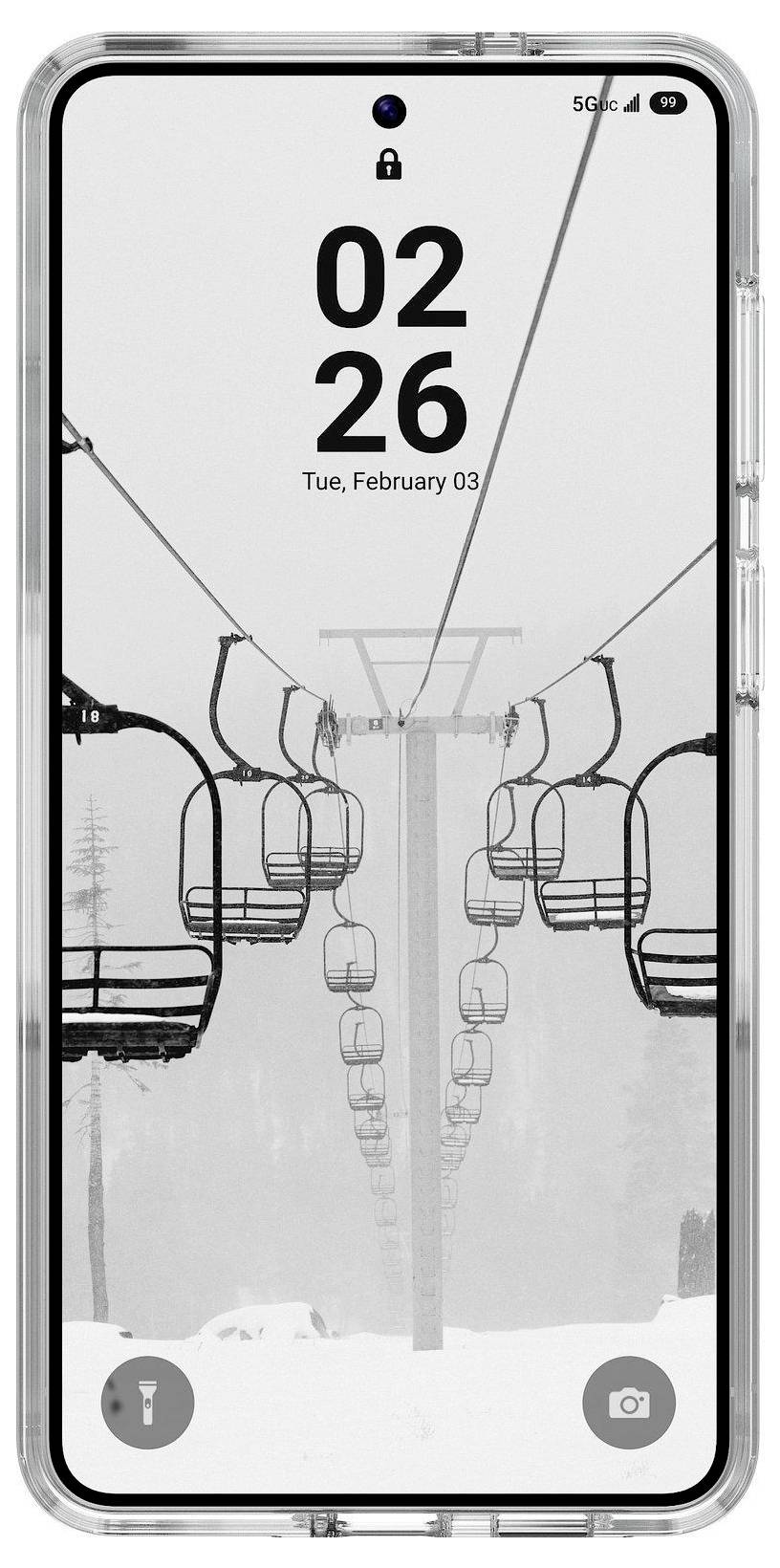 Una custodia protettiva per telefono blu con un grande design ad anello al centro e le lettere "UAG" in basso, con tre ritagli per la fotocamera.