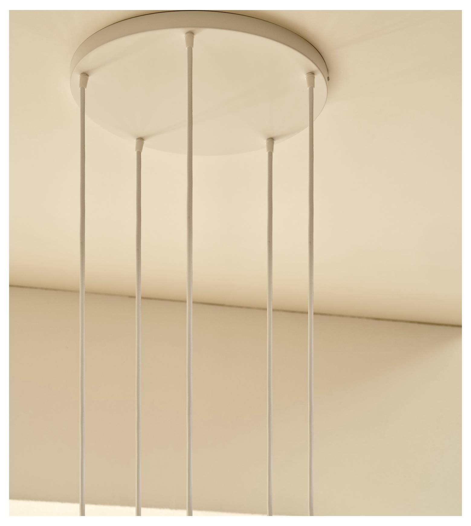Moderno lampadario a soffitto con diversi sottili asticelle che si estendono verso il basso da una base circolare, creando un design minimalista.