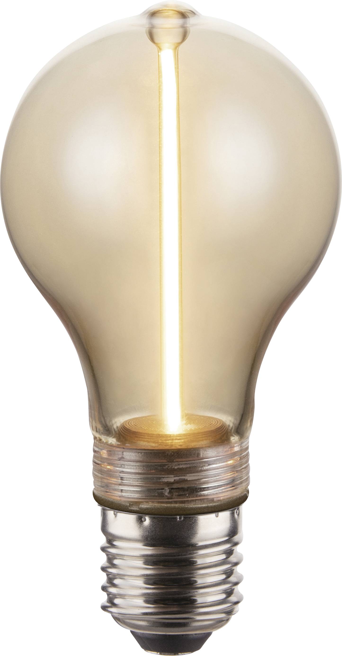 Una lampadina a incandescenza in stile vintage con un filamento luminoso, che mostra una luce calda e ambrata, su uno sfondo neutro.