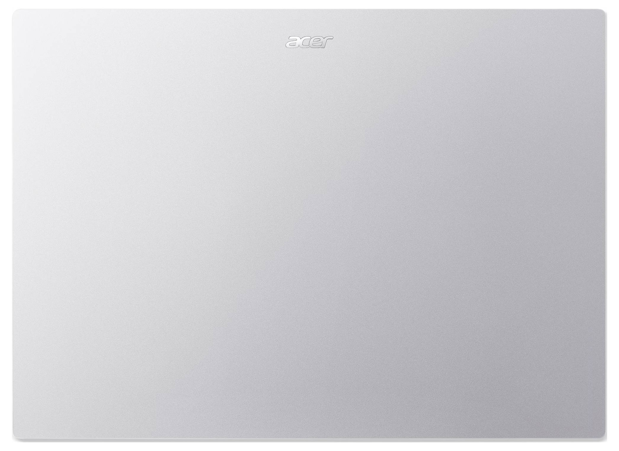 Un coperchio di laptop Acer argento con il logo Acer centrato vicino al bordo superiore.