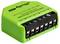 Un piccolo dispositivo elettrico Shelly Gen3 di colore verde con molteplici morsetti di connessione, utilizzato per l'automazione domestica intelligente.