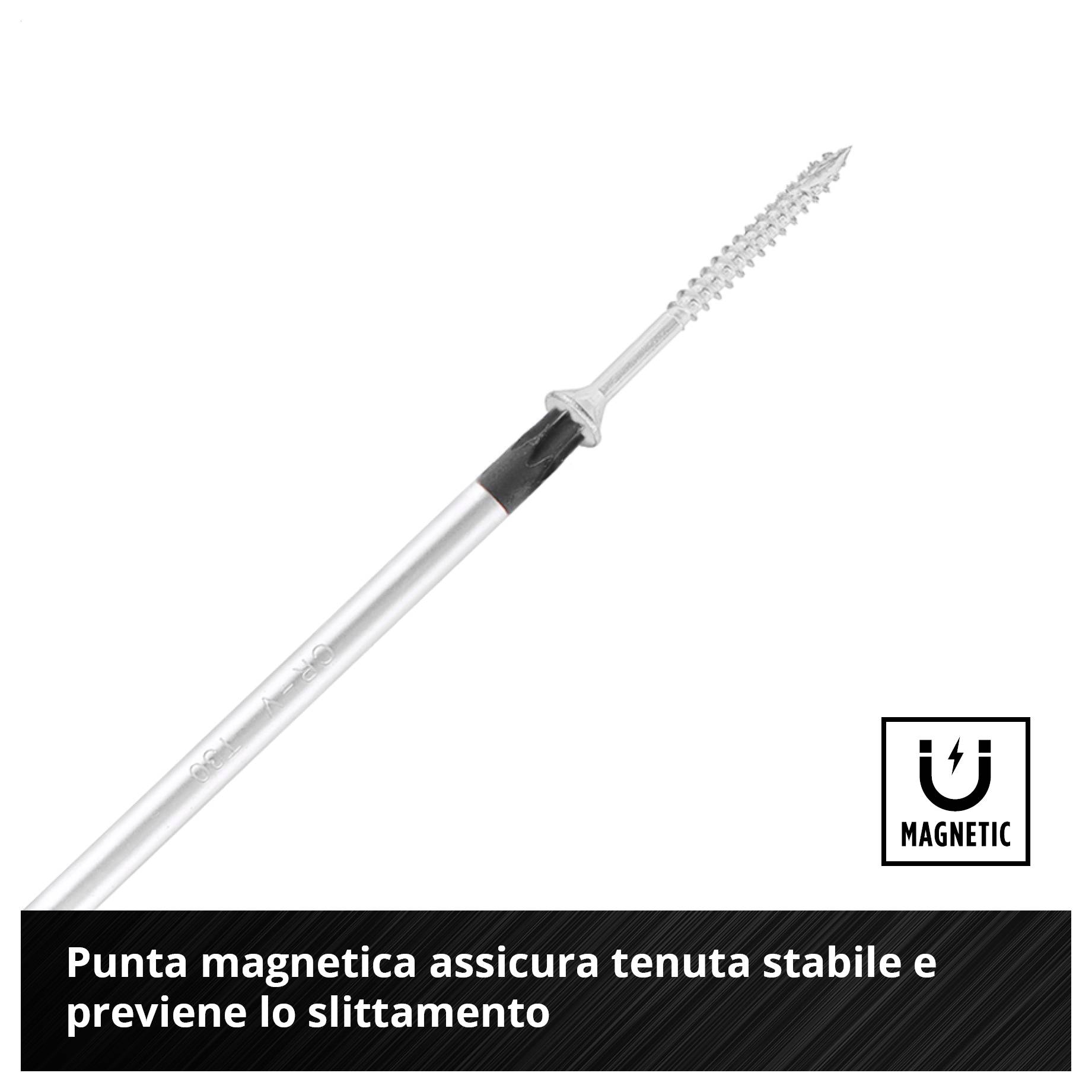 Bastone telescopico argentato con punta magnetica; tiene saldamente i pezzi metallici e previene lo scivolamento.