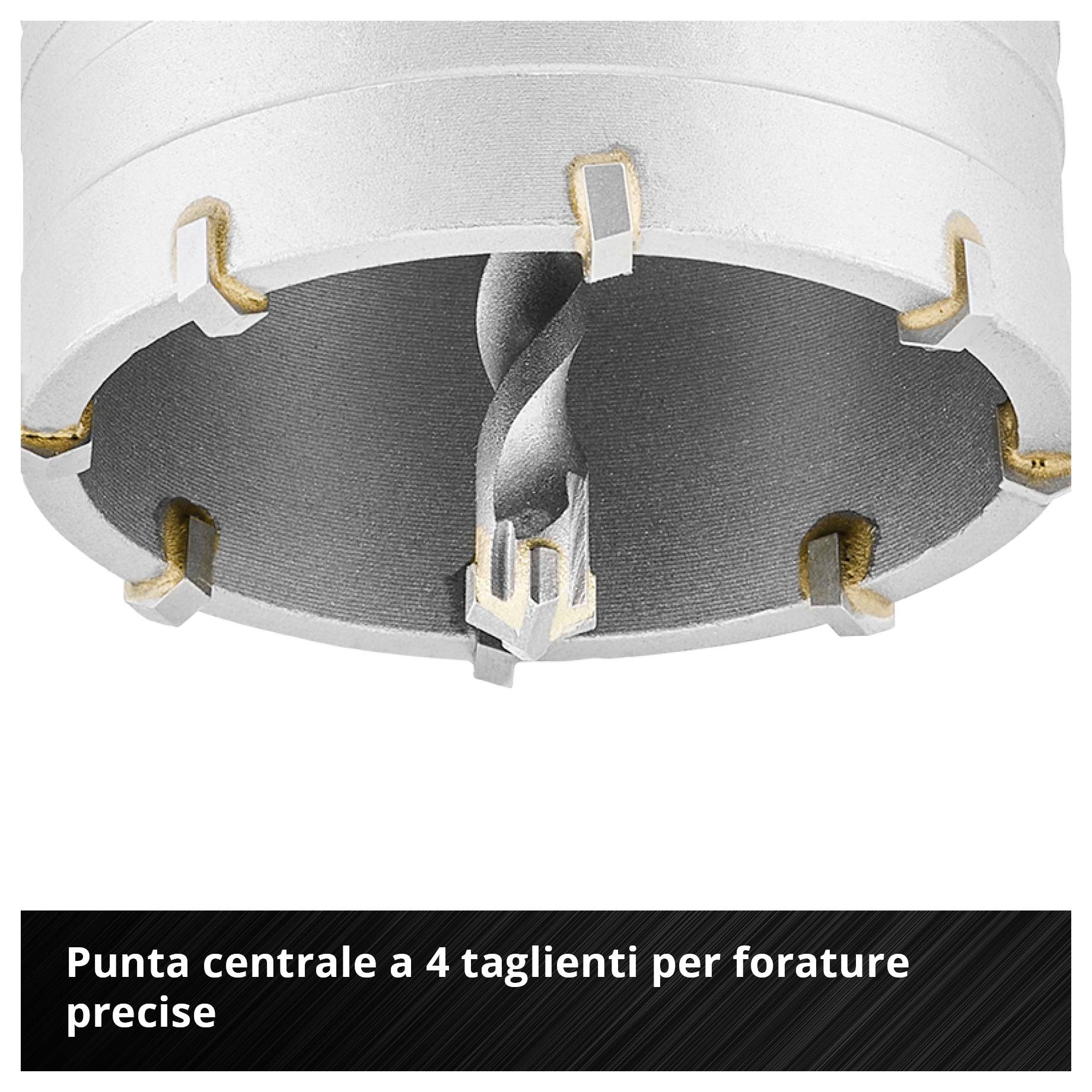 Punta da centro a quattro tagliente con quattro taglienti per avvii di foratura precisi ed esatti.