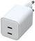 Un adattatore da parete USB-C bianco con due porte USB-C, mostrato su uno sfondo neutro.