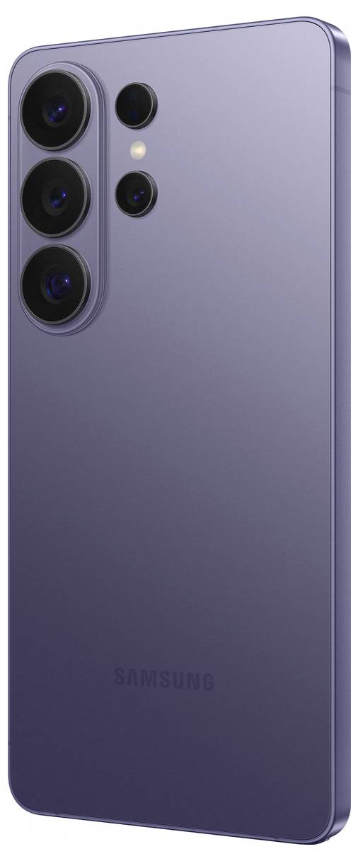 Uno smartphone Samsung elegante di colore lavanda con tre fotocamere posteriori e un flash, che enfatizza il suo design moderno e alla moda.