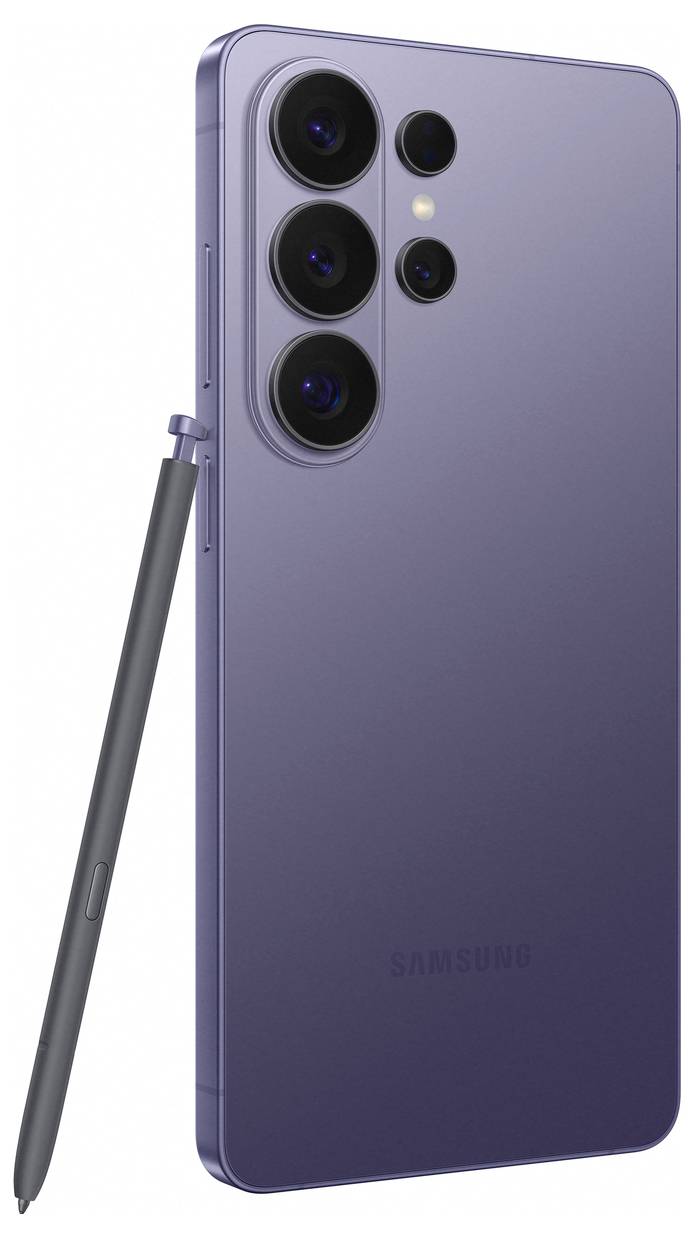 Smartphone Samsung di colore nero con tre fotocamere posteriori disposte verticalmente nell'angolo superiore sinistro e un flash accanto a esse su un design posteriore elegante.
