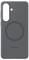 Una custodia per telefono Samsung in grigio scuro con un design circolare sul retro, progettata per la protezione e lo stile.