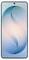 Uno smartphone con display a schermo intero e una fotocamera frontale posizionata al centro. Lo schermo mostra un design astratto blu e rosa.