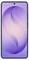 Uno smartphone con schermo sfumato viola che mostra un motivo stilizzato a forma di 'S' su uno sfondo chiaro, incorniciato in una sottile cornice grigia.