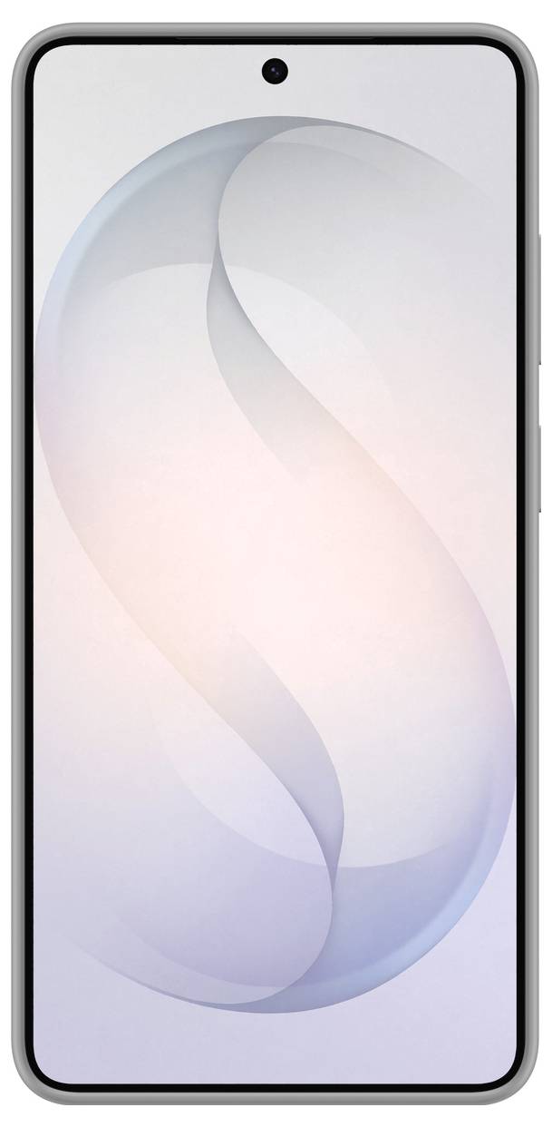 Uno smartphone con una fotocamera frontale centrata nella parte superiore dello schermo, che mostra un design con turbini pastello sullo schermo.