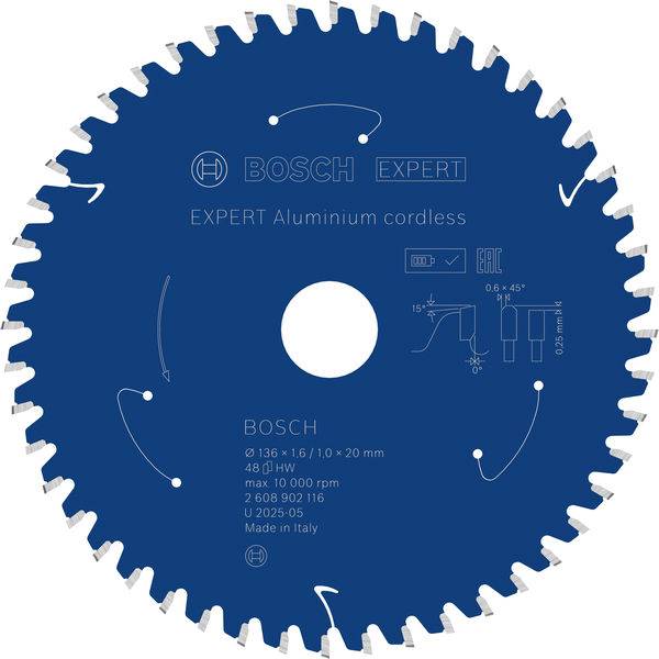 Bosch Accessories 2608902116 2608902116 Lama circolare 136 x 20.0 x 1 mm Numero di denti: 48 1 pz.-2
