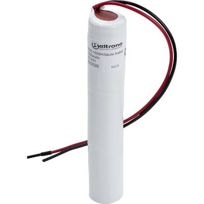 Batteria cilindrica elettrica con fili rosso e nero, contrassegnata dall'etichetta Beltrona, indicante NiCd e numero di modello.