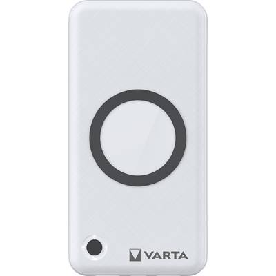 Un caricabatterie wireless rettangolare con un'area di ricarica centrale e il marchio VARTA nell'angolo inferiore destro.