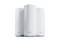 'Tre router Wi-Fi Orbi bianchi disposti in fila, che mettono in mostra un design elegante e indicatori LED minimi nella parte inferiore.'
