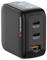 Un caricabatterie Verbatim nero con due porte USB-C PD 3.0, ciascuna da 65W, e una porta USB-A QC 3.0 da 20W.