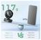 Un piccolo ventilatore che pesa 117g è equilibrato contro uno smartphone che pesa 227g su un'altalena. Ventilatore: Lunghezza 10,2cm, Larghezza 8,4cm. Telefono: Lunghezza 16,3cm, Larghezza 7,8cm.