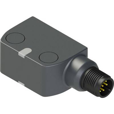 Un sensore rettangolare nero con un connettore circolare collegato, dotato di una presa scanalata e di piedini metallici per le connessioni elettroniche.