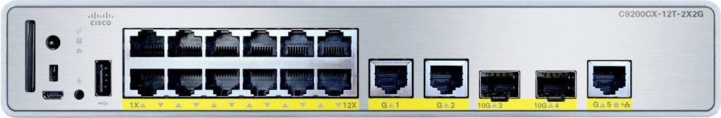 Vista posteriore di uno switch di rete con molteplici porte Ethernet, connessioni etichettate e marchio sul lato sinistro; utilizzato per il networking dati.