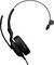 Una cuffia nera monaurale con braccio microfono e padiglione auricolare imbottito, progettata per comunicazioni audio professionali.