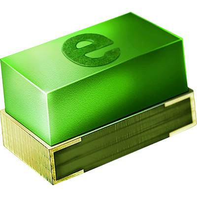 Un blocco rettangolare verde con una lettera minuscola 'e' in rilievo si trova su una base dorata, probabilmente a rappresentare un logo o un'icona di marca.