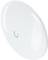 Un punto di accesso Wi-Fi circolare di colore bianco con un piccolo logo Ubiquiti e indicatori LED blu sul lato, progettato per la connettività Internet wireless.