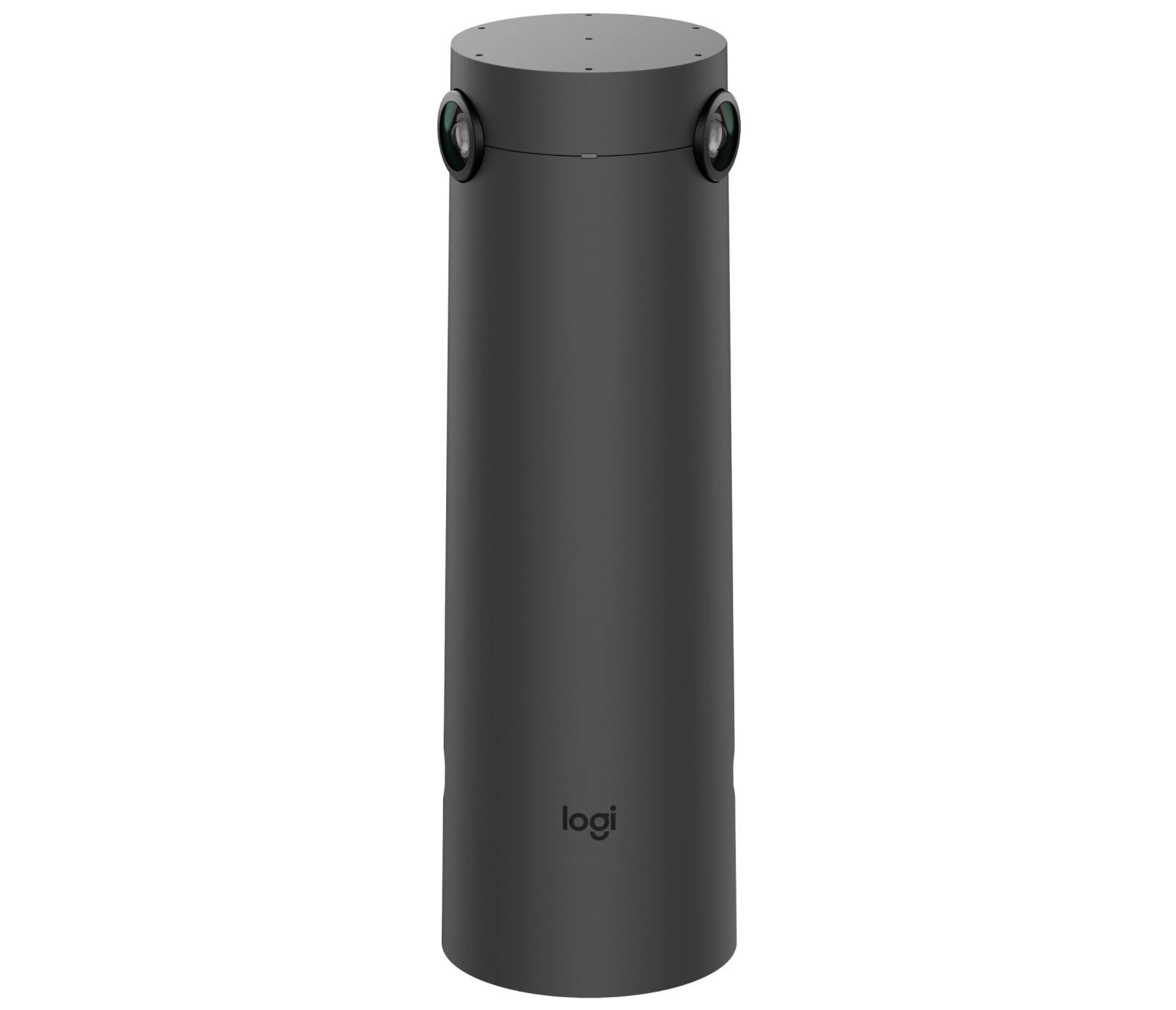 Un altoparlante cilindrico Logitech nero in posizione verticale su uno sfondo bianco, mostrato come immagine di prodotto.