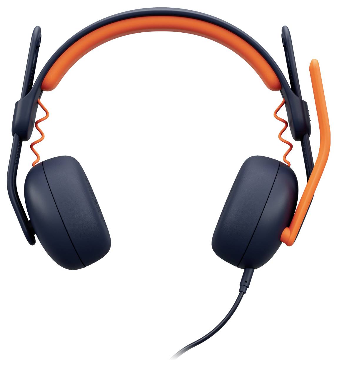 Cuffia cablata over-ear nera e arancione con microfono a braccio.