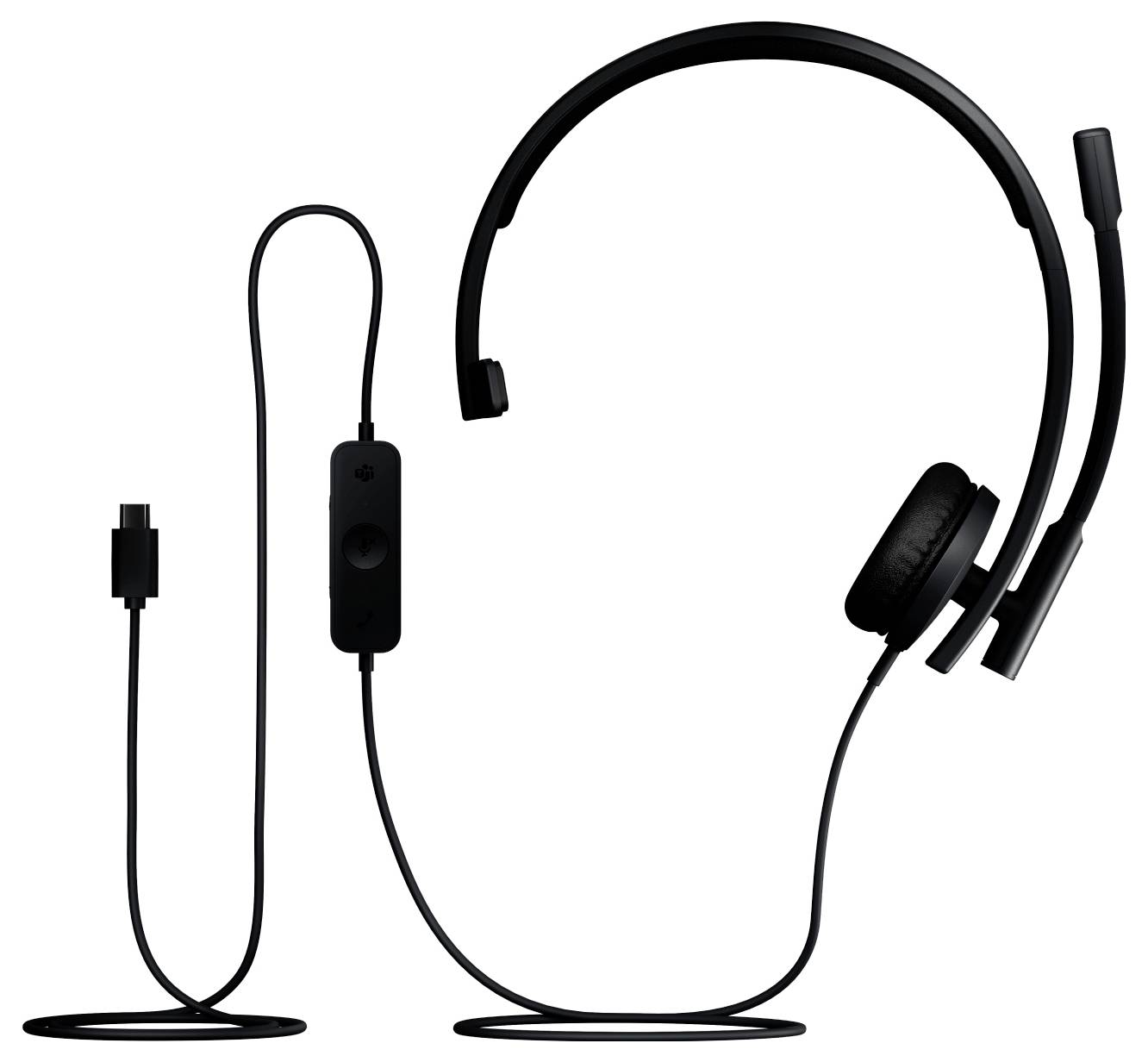 Cuffie over-ear cablate di colore nero con microfono a braccio e controllo inline su sfondo bianco.