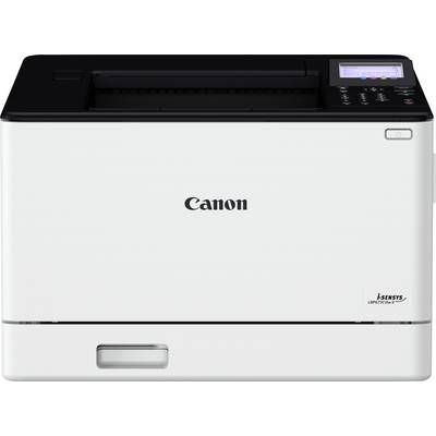 Vista frontale di una stampante laser Canon i-Sensys, con un pannello di controllo con schermo display posizionato in alto a destra.