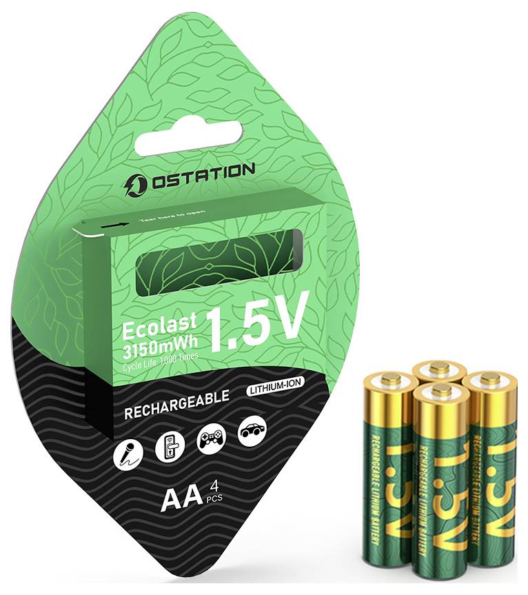 'Batterie ricaricabili al litio-ione AA, 1,5V, 3150mWh. Confezione da 4 di Ostation.'