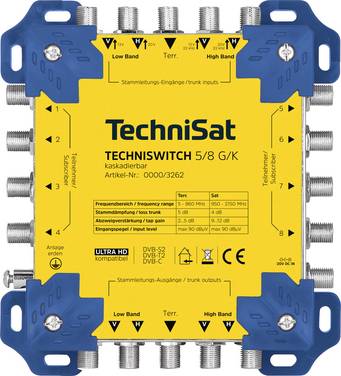 TechniSat TECHNISWITCH 5/8 G/K SAT multiswitch Ingressi (Multiswitch): 5 (4 satellitare / 1 terrestre) Numero utenti: 8