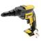 Un cacciavite Dewalt cordless giallo e nero con motore brushless, inclinato leggermente verso sinistra, che mostra le caratteristiche laterali e superiori.