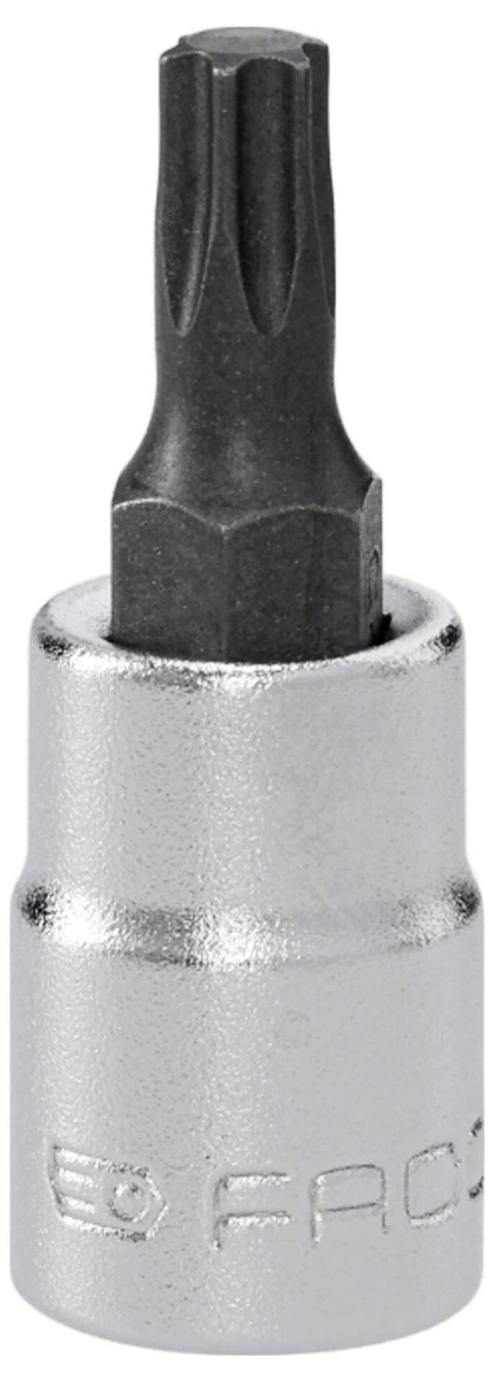 Un inserto per cacciavite Torx con gambo in metallo, progettato per l'uso con una chiave a bussola. L'impugnatura presenta un logo del marchio inciso.
